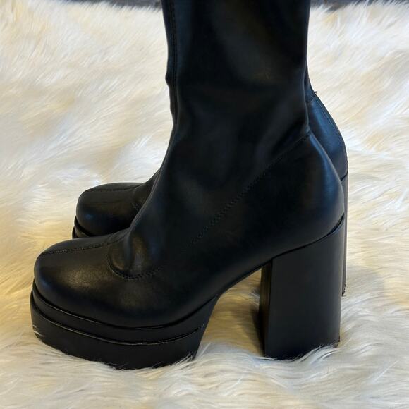 Steve Madden Ella Boots Knee High Platform Faux Leather Block Heeled. Black - Picture 8 of 13